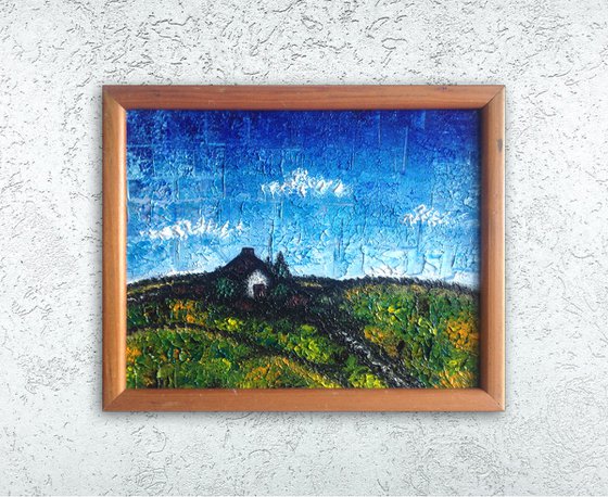 "My Secret Cottage" - Original PMS Micro Painting on Glass, Framed - 11" x 9"