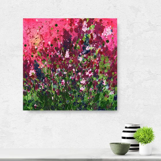Magenta Field -  Textured Flower Painting  by Kathy Morton Stanion