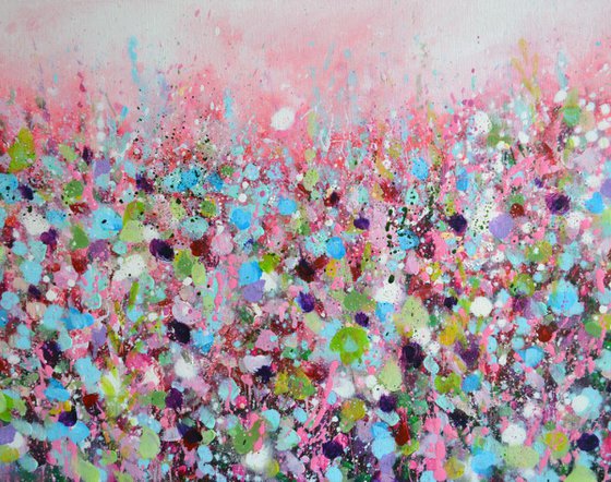Pink Meadow -  Original Abstract Floral Painting