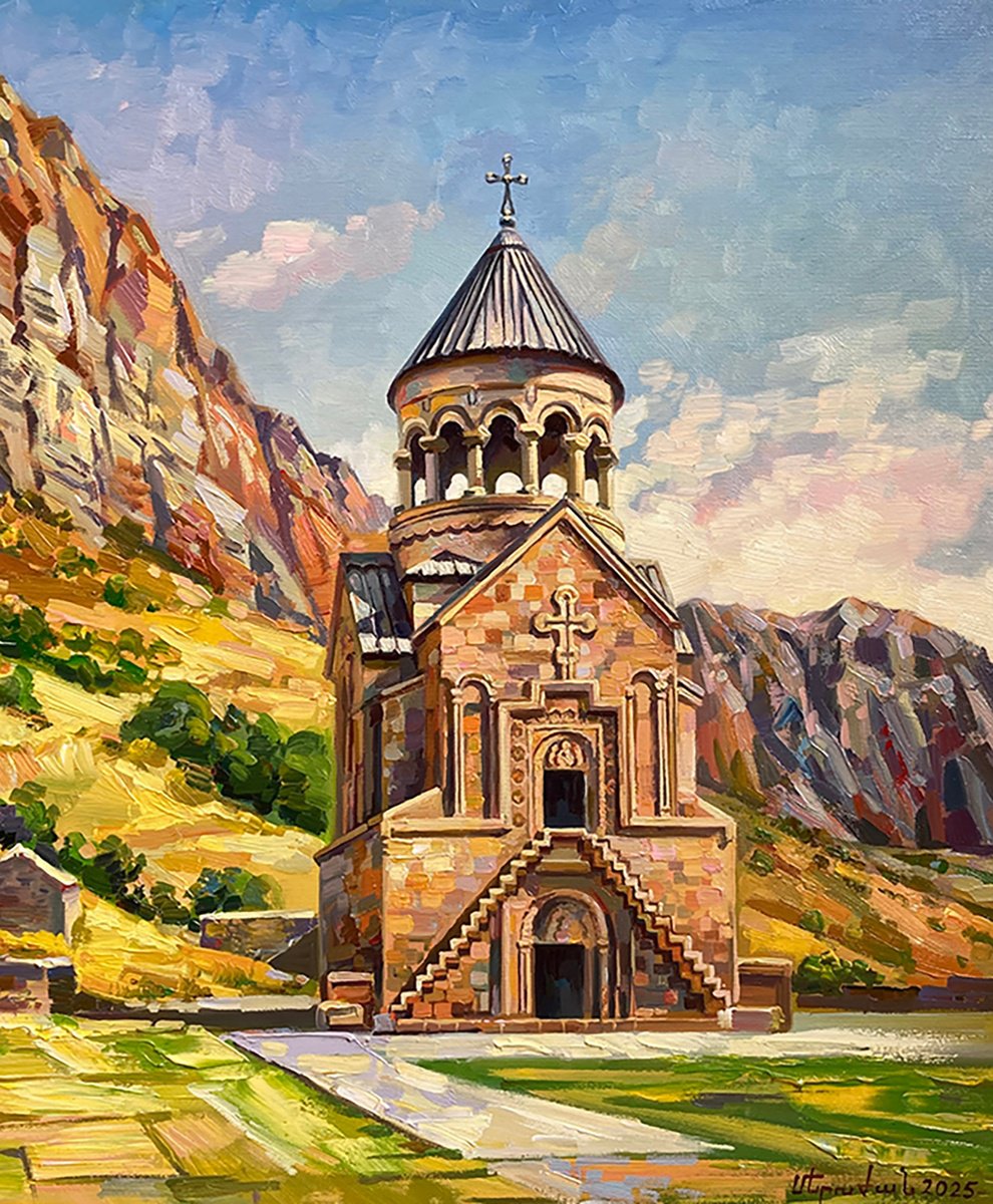 Impressionistic Cityscapes Oil Painting By Meruzhan Khachatryan, 24 X 31", Noravanq Monastery, Original Artwork