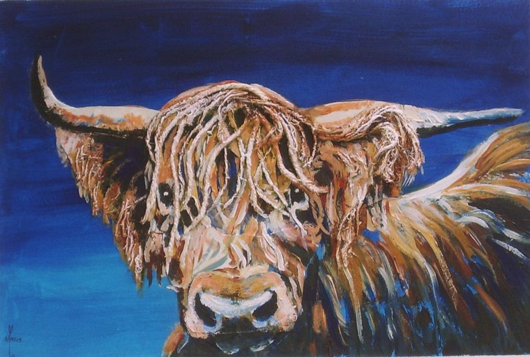 cow with horns painting