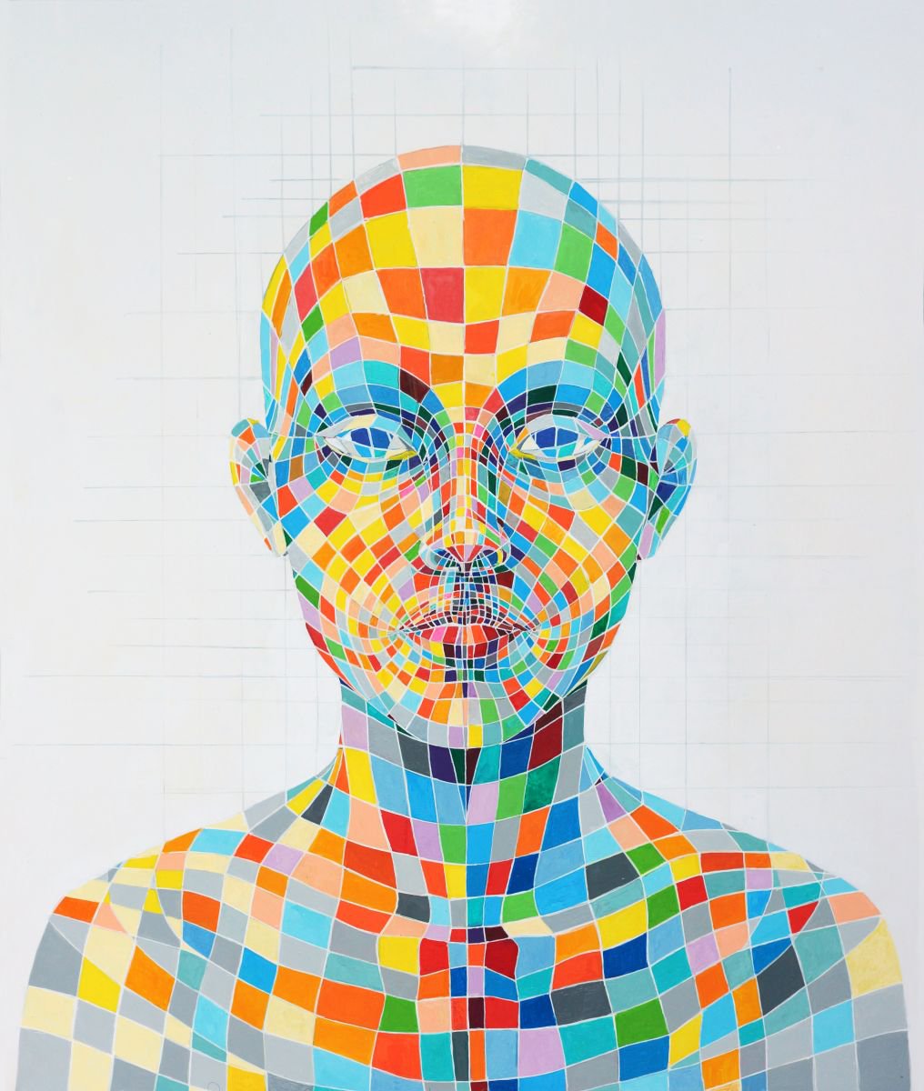 Geometric Painting , Pixel - Engage With Your Digital Self By Paola Minekov, 20 X 24, Artwork For Sale On Artfinder