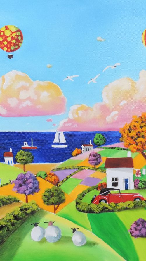 Folk art landscape happy seaside by Gordon Bruce