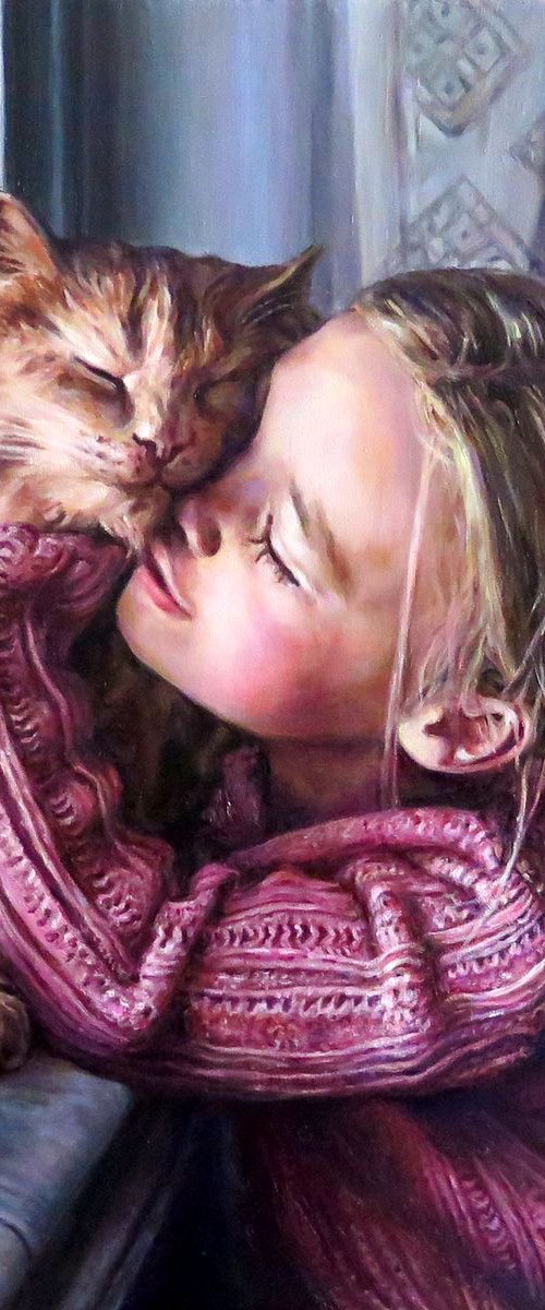 Winter Warmness, Contemporary, Children, Animals by QI Debrah