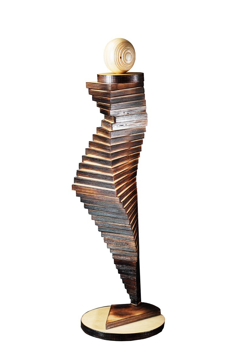 Urban And Pop Portrait Wood Sculpture By Sava Draganov, 8 X 26", "Waltz", Original Artwork