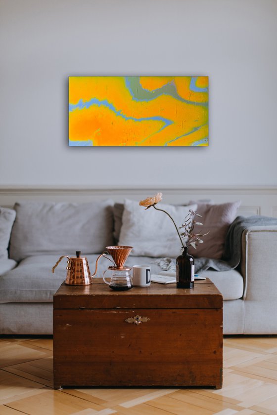 "Staring At The Sun" - FREE USA SHIPPING - Original Abstract PMS Fluid Acrylic Painting - 36 x 18 inches