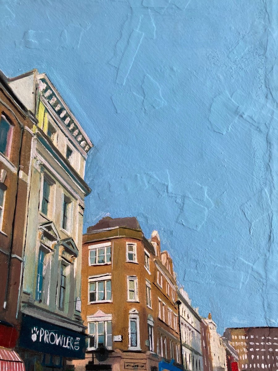Photorealistic Cityscapes Acrylic Painting By Andrew Reid Wildman, 10 X 12, Old Compton Street, Sunday, Original Artwork