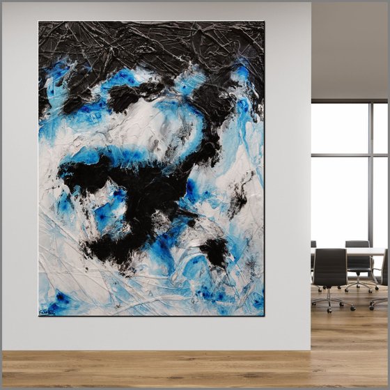 Stormy Reach 140cm x 180cm Blue Black Abstract Art