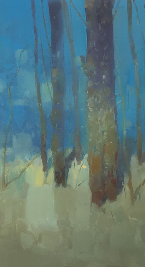 Trees in Turquoise, Original oil painting, Handmade artwork, One of a kind by Vahe Yeremyan