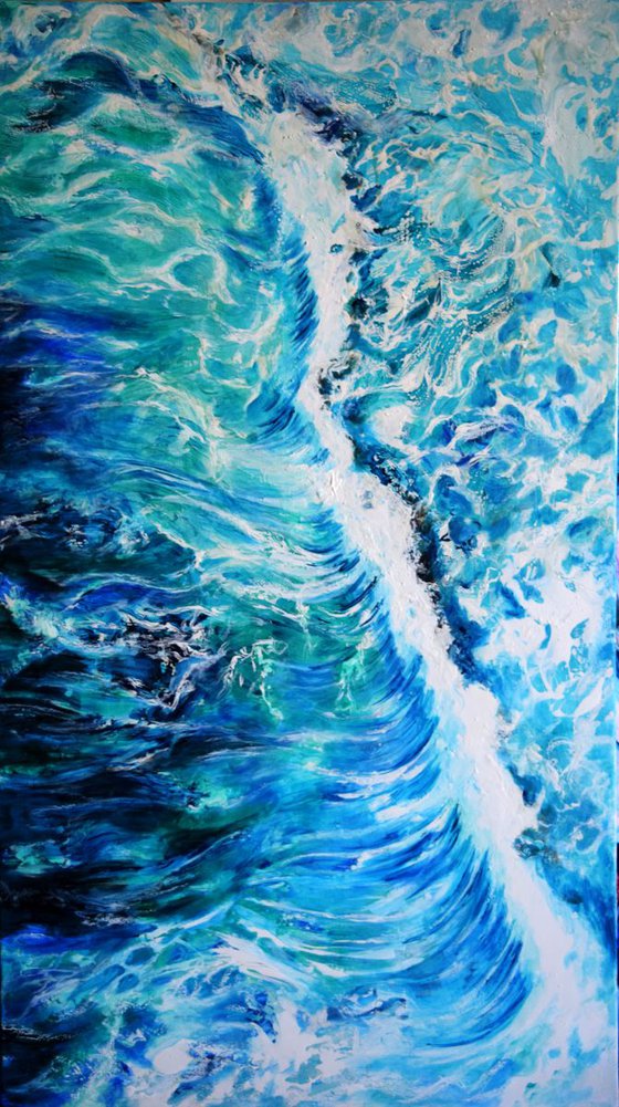 Waves / 90 cm x 50 cm Modern  Sea brush palette knife Art