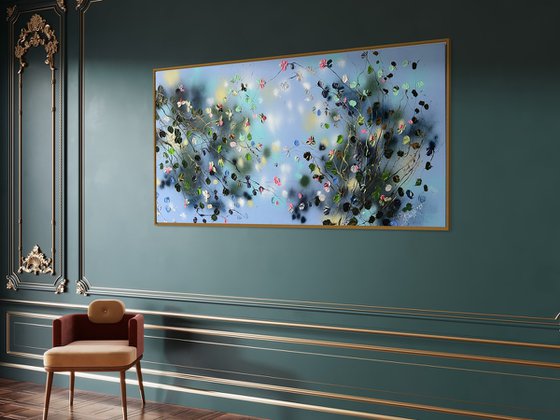 "Floral Minuet in Pastel Blue" horizontal and vertical format, floral art