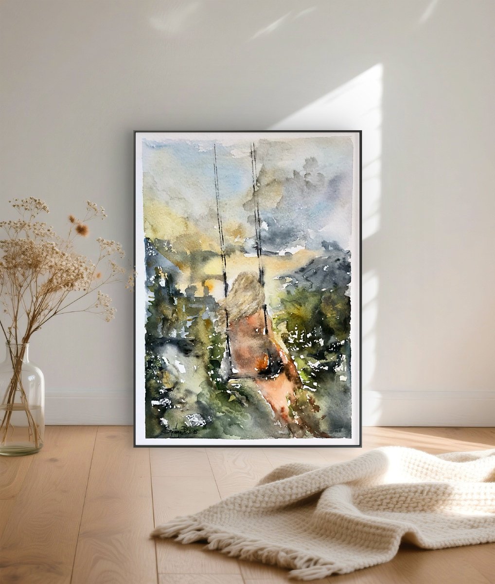 Impressionistic Landscape Watercolour By Snezana Djordjevic, 10 X 14", A Song Of The Forgotten Kingdom, Original Artwork