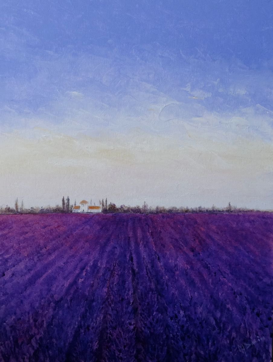 Impressionistic Landscape Oil Painting By Mel Davies Original Art, 12 X 16", A Lavender Day, Original Artwork