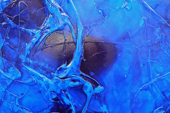 Sapphire Icon 190cm x 100cm Blue Ink Textured Abstract Art