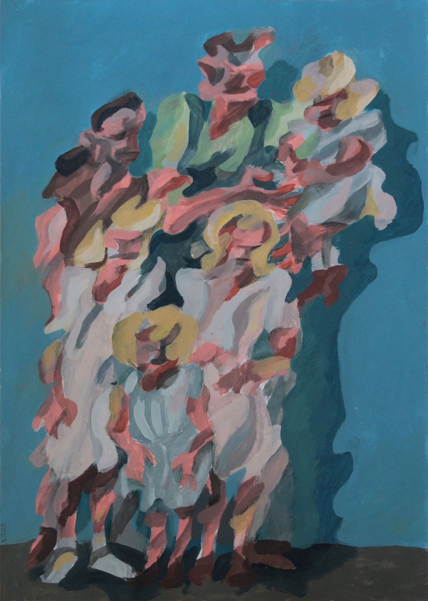 Expressive Portrait Acrylic Painting By Martin Singer, 12 X 16", Family Portrait #25, Original Artwork