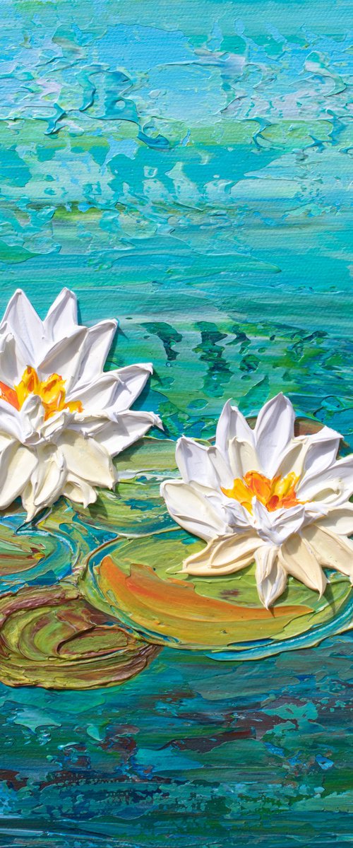 Water Lily Lake - Impasto Floral Art, Palette Knife Painting by Olga Tkachyk