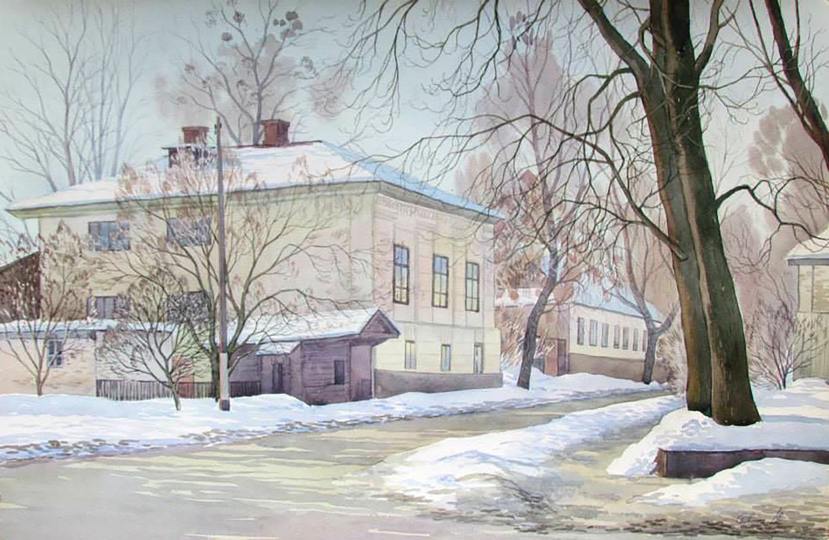 Impressionistic Cityscapes Watercolour By Valeriy Savenets-1, 24 X 16", Pushkinskaya Street Street, Original Artwork