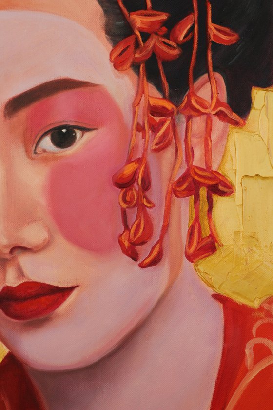 Geisha in kimono on the gold background portrait number 3