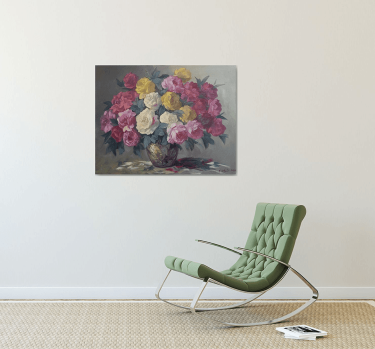 Roses(70x90cm, oil painting, palette knife) | Artfinder