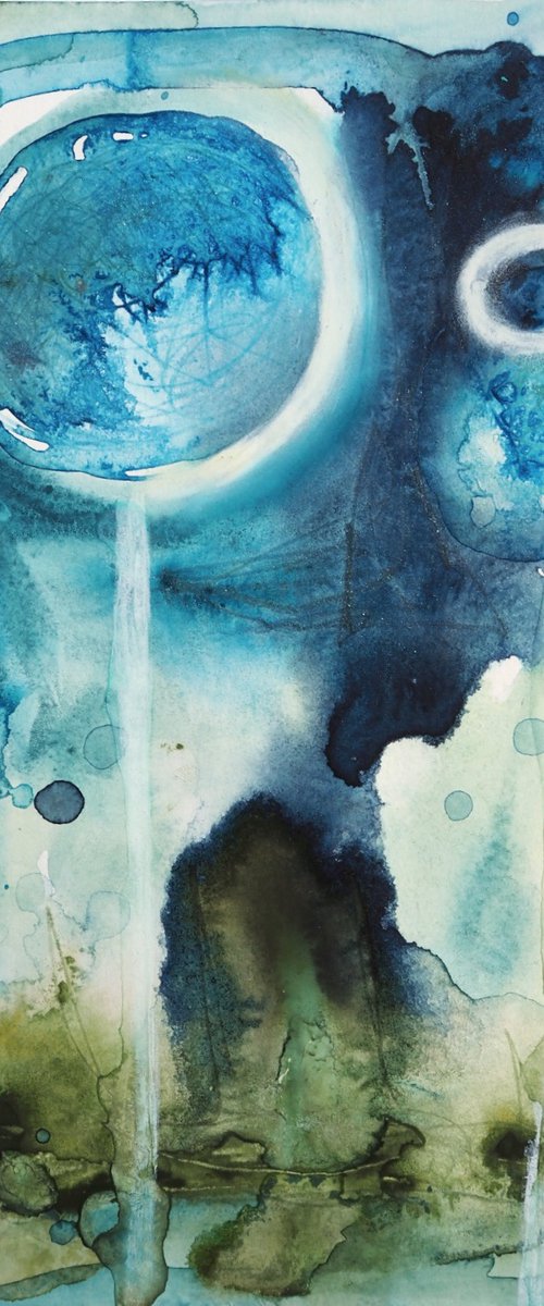 Blue forest - abstract blue watercolor by Sara Rodighiero