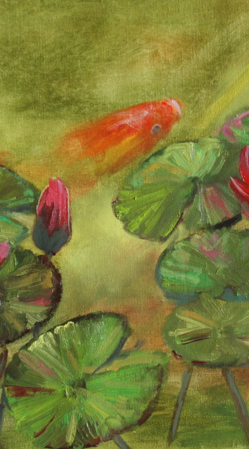 Water lilies. Koi /  ORIGINAL PAINTING by Salana Art