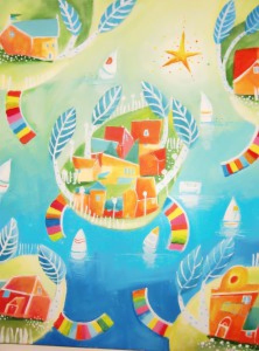 Landscape Acrylic Painting By Alexandra Krasuska, 19 X 26, Happy Archipelago, Original Artwork