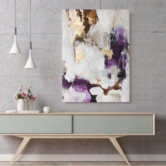 "Pink Flux" Purple gold abstract acrylic art