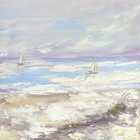 COZY BEING - Ocean. Seascape. Schooners at sea. Sandy beach.