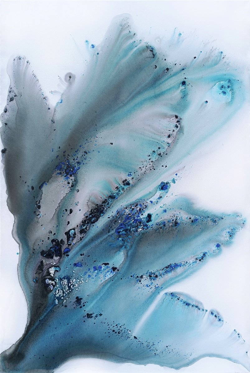 Abstract Botanical Acrylic Painting By Muriel Napoli, 31 X 47", Nature 453, Original Artwork