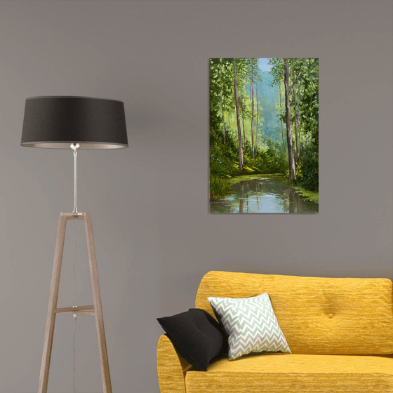 Forest chill. Oil painting. Landscape. Original Art. Large painting. On canvas 24 x 34in.