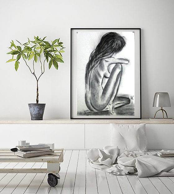 Female Nude charcoal artwork