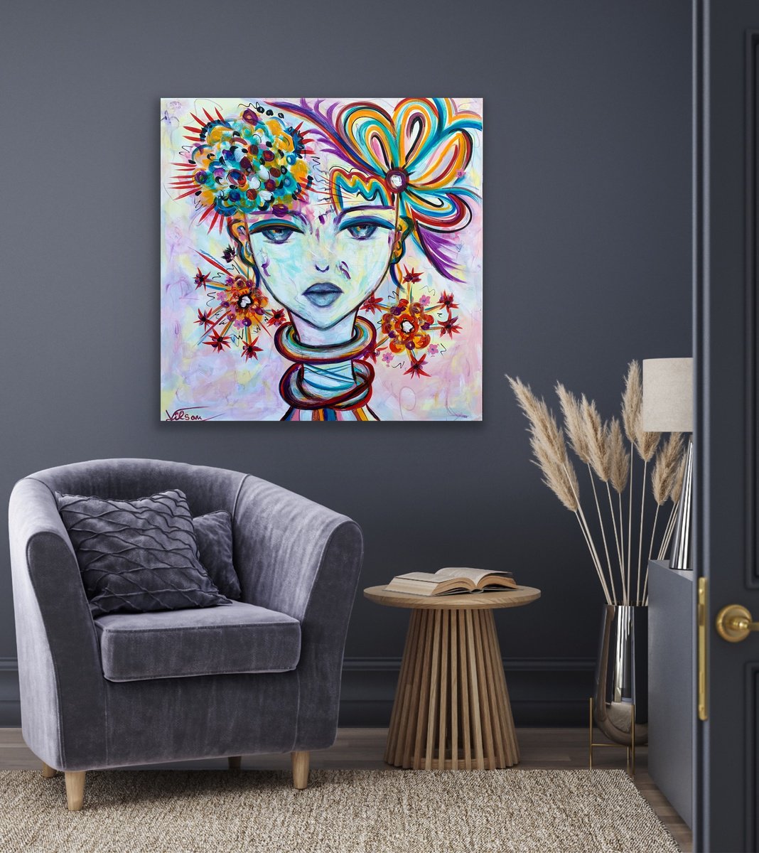 Urban And Pop Portrait Acrylic Painting By Veronica Vilsan, 31 X 31", Amy, Original Artwork