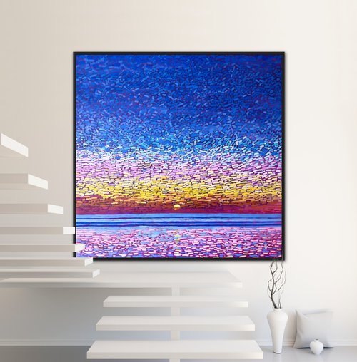 Large seascape painting, abstract sunset by Volodymyr Smoliak