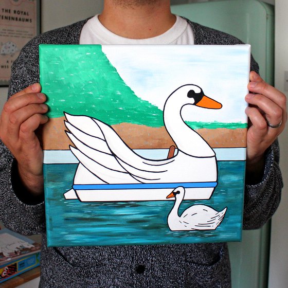 Swan Boat (With Swan) Pop Art Painting on Canvas