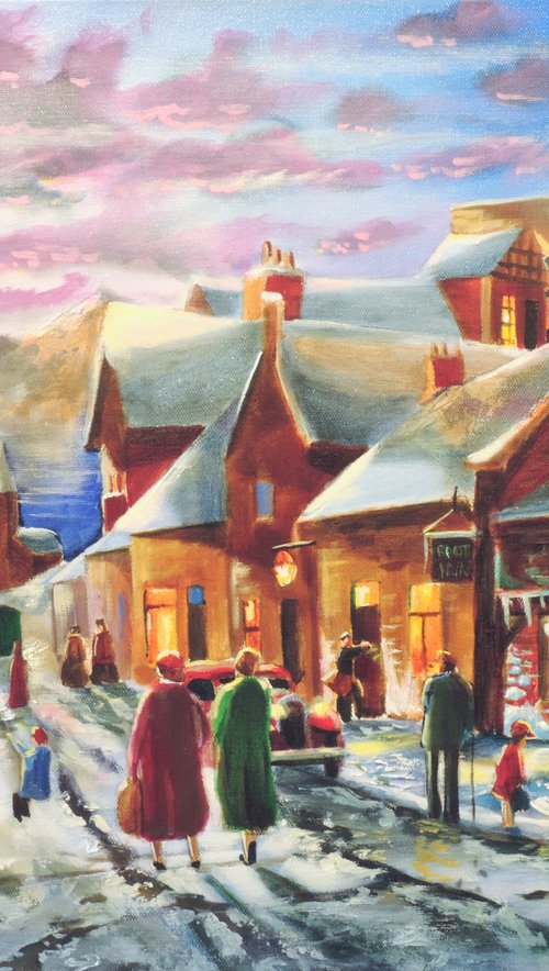 winter scene (swinging on a lamppost) by Gordon Bruce