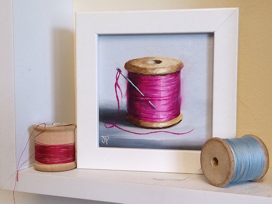 Little pink  cotton reel still life