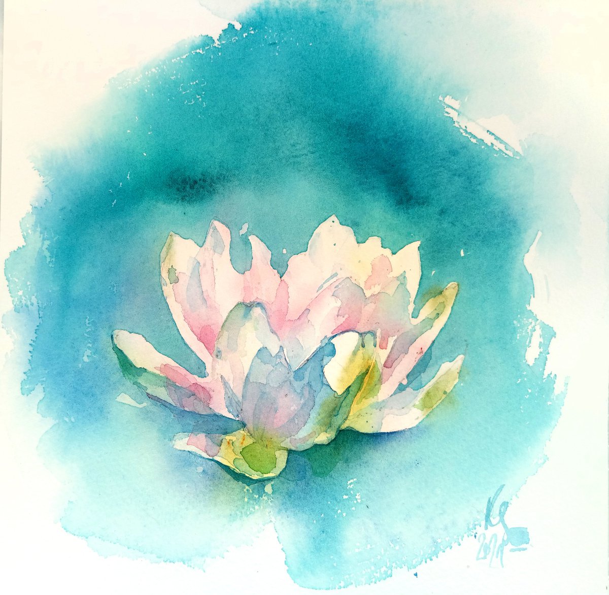 Impressionistic Botanical Watercolour By Ksenia Selianko, 8 X 8", Lotus - The Flower Of Life, Original Artwork
