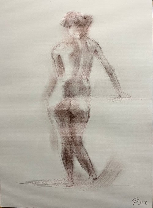 Nude female figure standing from behind by Roman Sergienko