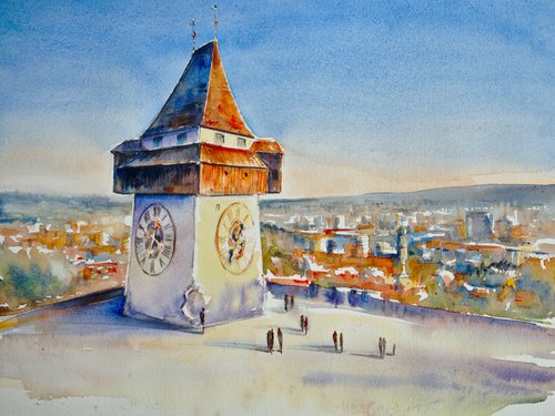 Grazer Uhrturm/ Clock Tower, Graz, Austria. by Eve Mazur