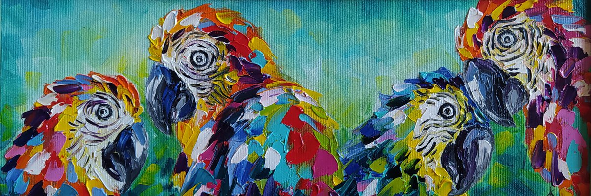Life in love - parrots oil painting, bird, parrots, birds oil painting, painting on canvas... by Anastasia Kozorez