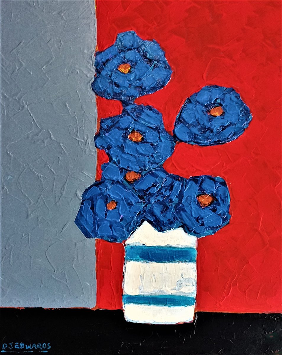 ABSTRACTED FLOWERS IN BLUE by David J Edwards