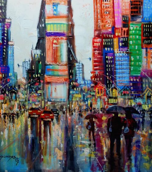Time Square Rain2, 24x24 in by Vishalandra Dakur