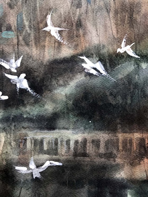 Birds of Edinburgh. One of a kind, original painting, handmad work, gift, watercolour art.