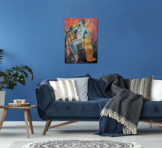 Seated nude on a golden chair