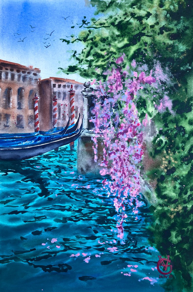 Impressionistic Cityscapes Watercolour By Valeria Golovenkina, 15 X 22", Wisteria