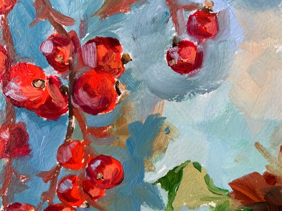 Landscape with red currant berries.