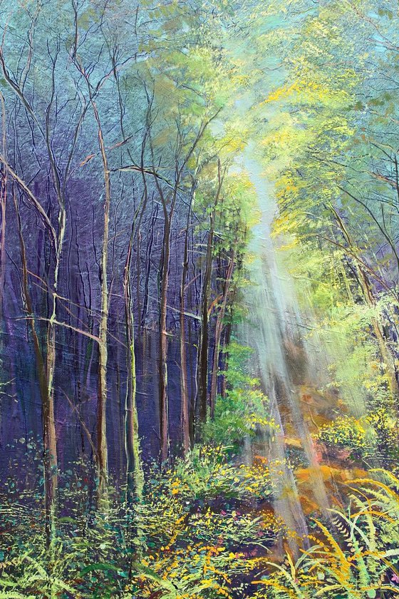 Forrest Glade Dawn Rays (Large Painting).