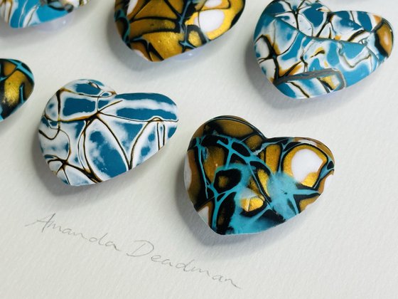 LOVE - Aqua, gold, black & white Mokume Gane