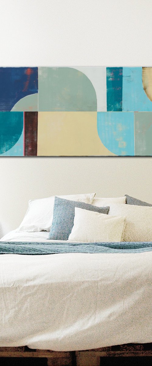 Circle in Cirlce Blue Landscape - Ronald Hunter Painting by Ronald Hunter