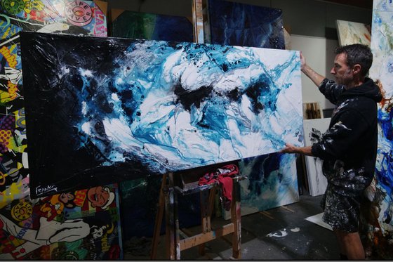 Southern Sting 200cm x 80cm Teal White Black Textured Abstract Art
